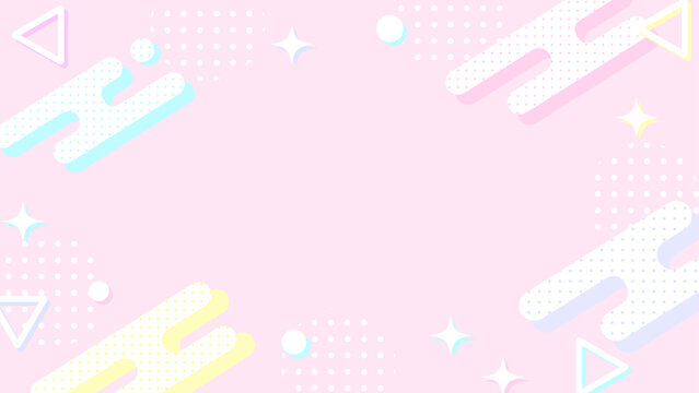 ポップでかわいいメンフィス風フレーム背景 ゆめかわ パステルピンク 横長 16:9