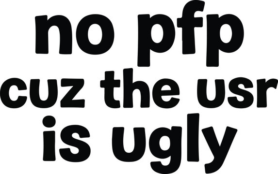 Bold text graphic 'no pfp cuz the usr is ugly' internet meme