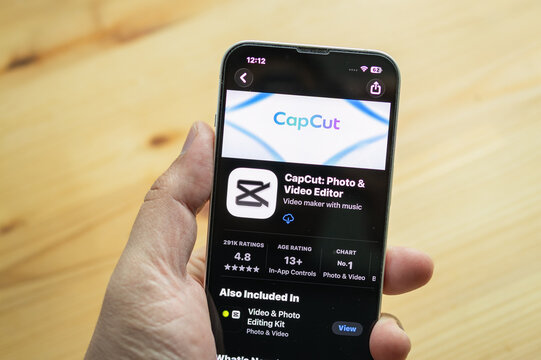 Chachoengsao, Thailand - June 7, 2026: Smartphone displaying the CapCut video editing application