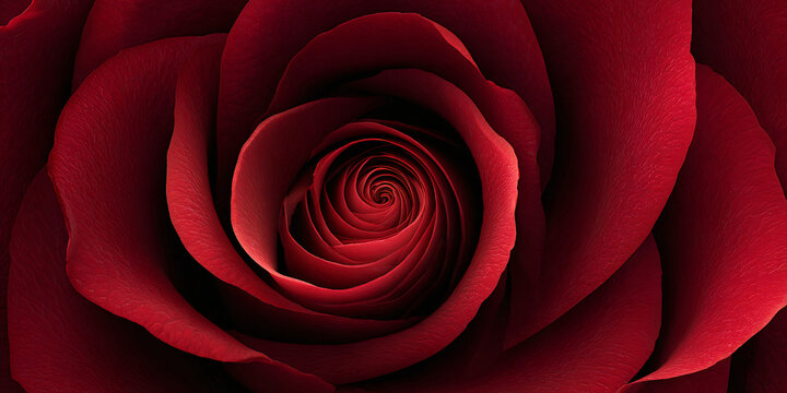 Close Up Red Rose with Spiral Petals and Water Drops