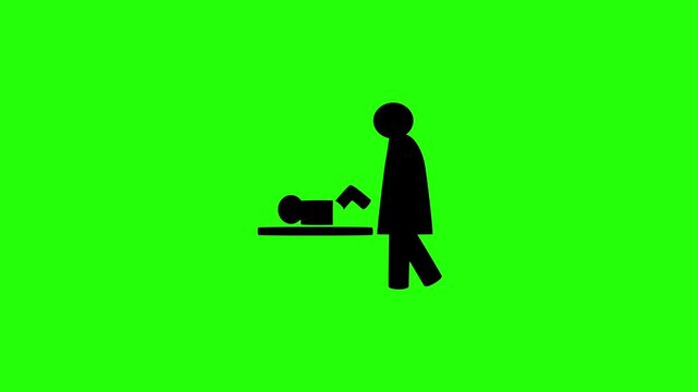 Premium 4K motion graphic of a mother changing a baby diaper at a station silhouette bouncing. Clean asset for nursery care or parenting blog video.