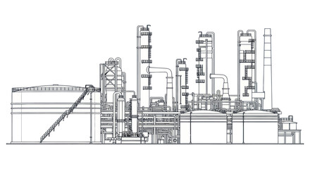 Fototapeta premium Oil Refinery Plant Line Art Vector Illustration
