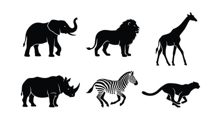 Fototapeta premium African wildlife silhouettes black vector illustration on a white background