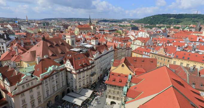4K locked down stationary motion view of the skyline of the city of Prague in Czech Republic, Central Europe