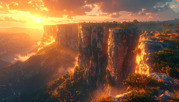 Cliff edge landscape sunset