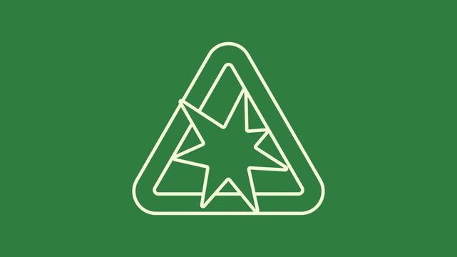 White outline of star and recycling symbol on an image in the middle line ic isolated on green screen background