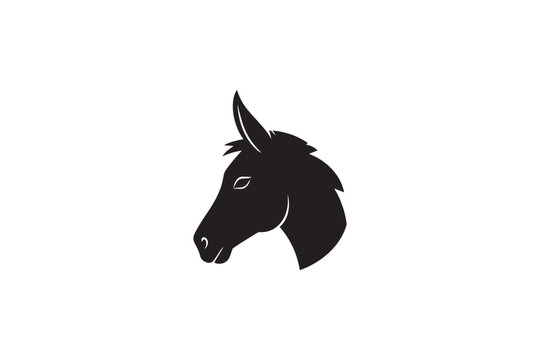 Donkey head silhouette isolated on white background simple graphic design of farm animal portrait suitable for branding and creative vector projects.