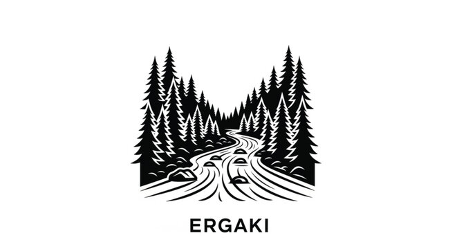 Ergaki mountain forest landscape logo design.