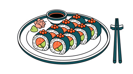Sushi Roll Platter Vector Illustration © Asbut