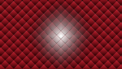 Naklejka premium Rich red quilted pattern with soft glowing center. Deep diamond shapes create textured depth and elegance. Light source illuminates core, casting gentle radiance outward. Ideal for luxury, fashion