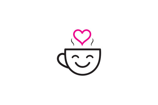 Joyful coffee cup with heart and steam, expressing delight for hot beverages and good mornings, cheerful design.