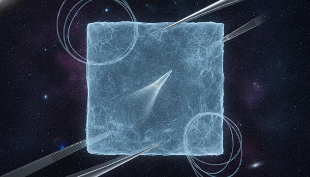 Translucent blue silica aerogel block capturing tiny stardust comet particle