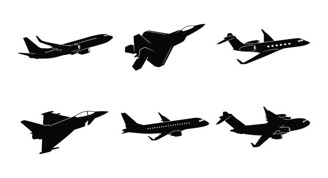Aircraft Silhouettes Flat Vector Illustration On White Background