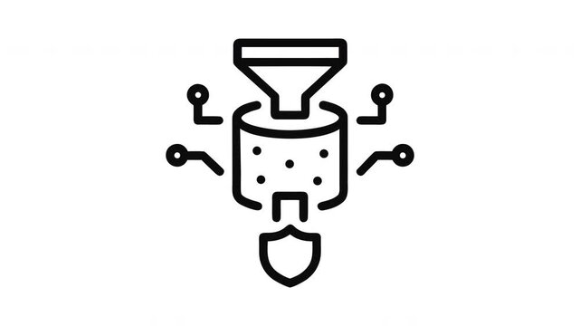 Line Drawing Animation of Firewall Server Shield with Circuit Points