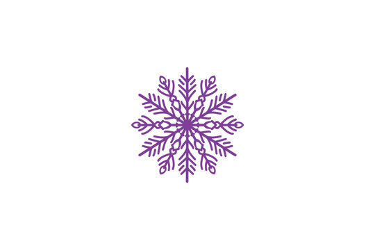 Purple snowflake line art vector illustration isolated on white background winter season symbol decorative ice crystal ornament for holiday design.