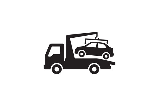 Tow truck lifting damaged car from road recovery vehicle transporting automobile help service assistance vehicle accident breakdown assistance.
