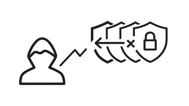 Minimalist Line Drawing Animation of Cyber Security Multi Layer Shield Protection and Hacker Attack Prevention Concept Infographic