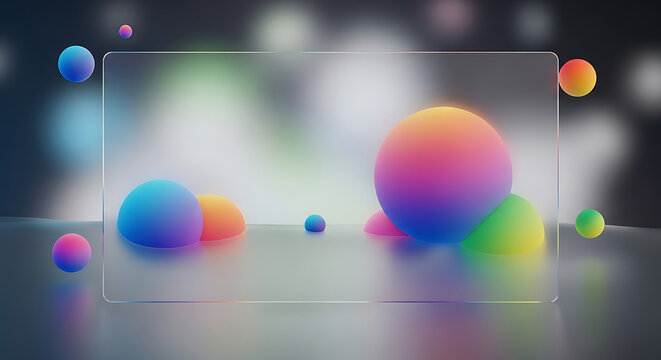 Colorful Spheres And Rectangular Frame 3d Rendered Composition
