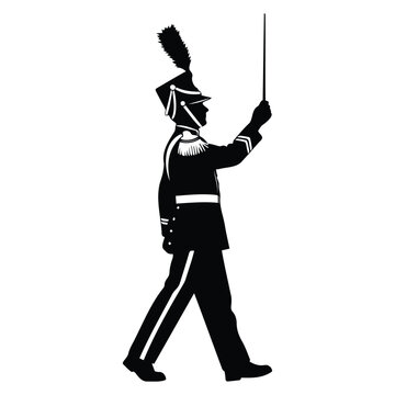 Marching band drum major vector illustration featuring uniform silhouette isolated icon design.