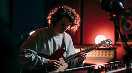 Obraz premium Musician plays music with feeling in studio.