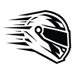 Obraz premium Fast racing helmet vector icon with speed lines for motorsport logo