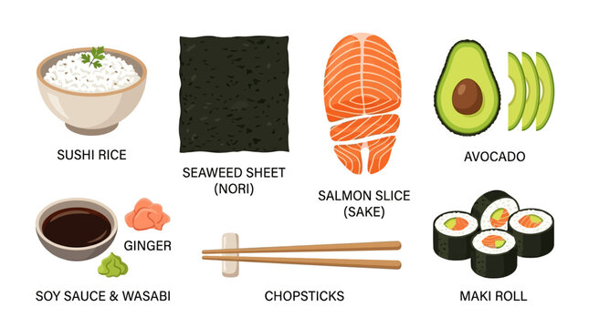 A sushi chef prepares ingredients for making maki rolls with rice and salmon
