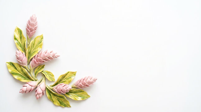 Porcelain ginger buds corner composition flower abstract background