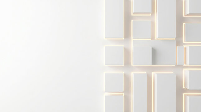 Extruded square columns with gold backlight light abstract background
