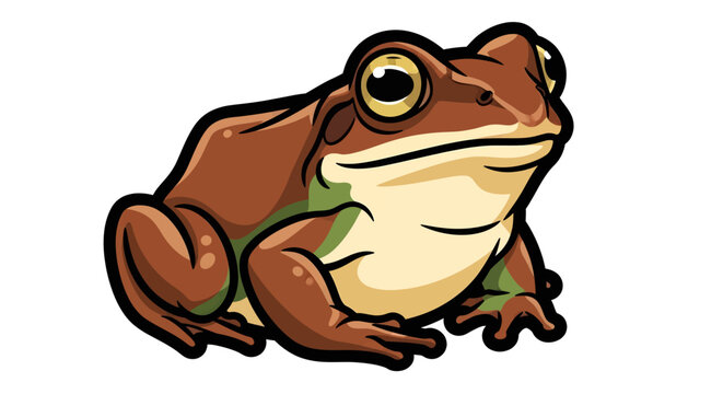 Brown Frog Sitting Cartoon Style Illustration.