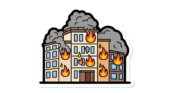 Burning Building on Fire with Flames.