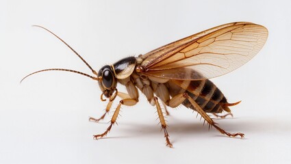 Fototapeta premium Isolated Pennsylvania wood cockroach standing on a seamless white studio background