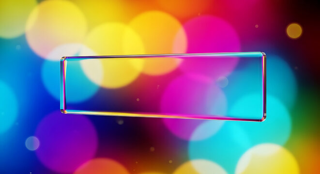 Rectangular prism with iridescent edges against colorful bokeh background