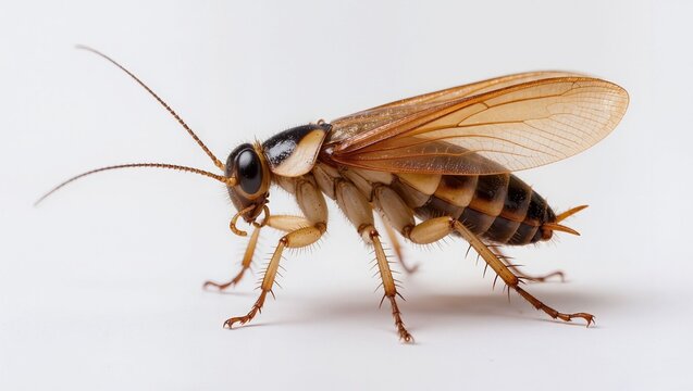 Isolated Pennsylvania wood cockroach standing on a seamless white studio background