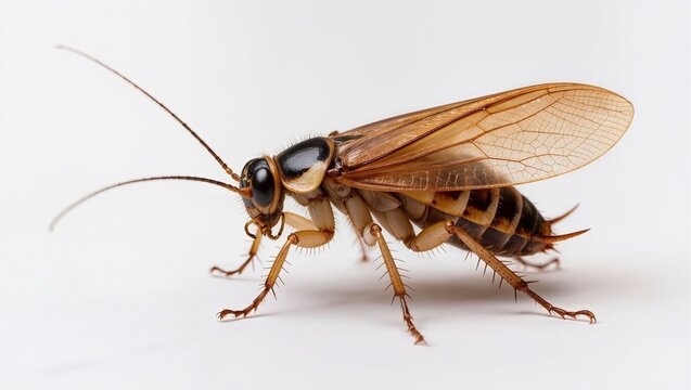 Isolated Pennsylvania wood cockroach standing on a seamless white studio background