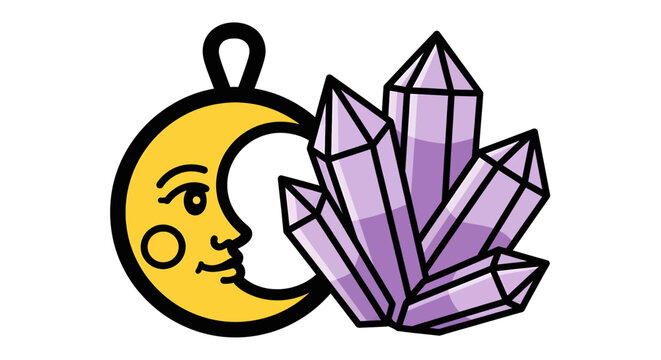 Cartoon moon face crystal pendant charm.
