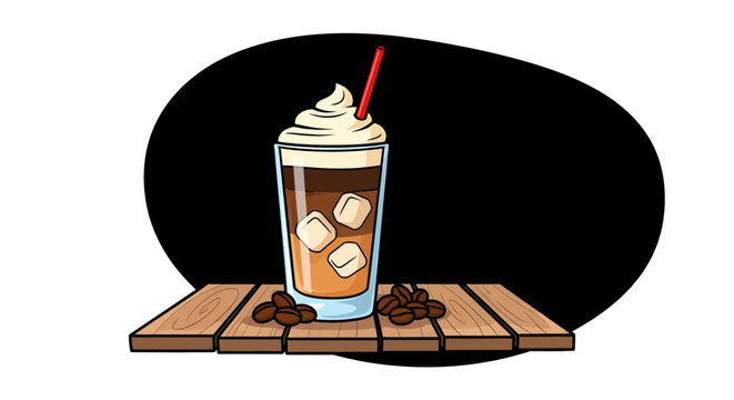 Cold coffee drink with whipped cream.