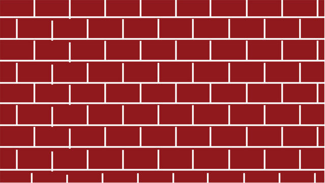Red brick wall vector pattern with staggered horizontal layout, white mortar lines, and traditional masonry construction design