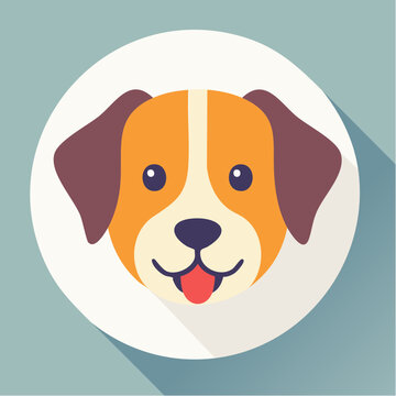 Flat design icon of a dog face with long ears