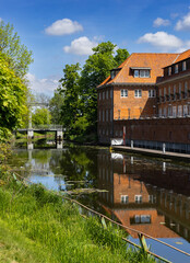 Nowy Dwór Gdański, view of the lifting bridge over the Tuga River, the marina and riverside buildings © Leszek