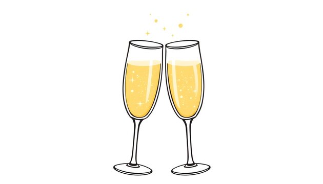 Two champagne glasses clinking together with bubbly drinks inside on a party