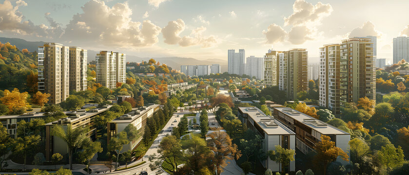 "Urban Oasis: A City Enveloped by Nature, Harmoniously Blending Urban Zones with Scenic Landscapes"