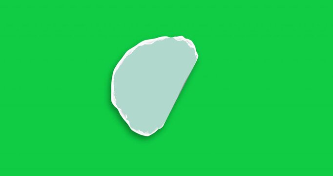 Color sheet of paper for notes. Rip piece with torn adges. Animated paper piece on green background. Blank mockup for text for presentation, advertising, website. 4K video graphic
