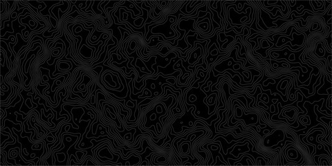 Abstract Topographic Contour Map Pattern With Seamless Black and White Terrain Lines for Backgrounds. © MDRobin