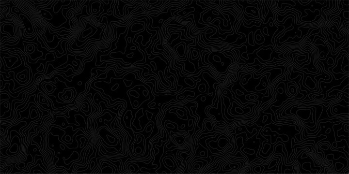 Abstract Topographic Contour Map Pattern With Seamless Black and White Terrain Lines for Backgrounds.