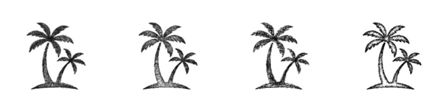 Sketch black and white coconut palm logo design set