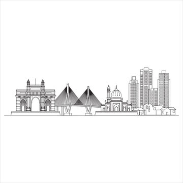 Iconic landmarks skyline of mumbai juxtaposing old and new architecture