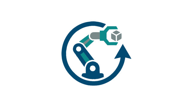 A robotic arm moves in a circular motion to pick up a cube in a recycling process