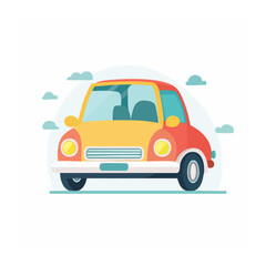 Fototapeta premium Cute cartoon car with clouds in flat design style