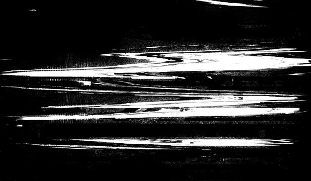 Abstract white lines on black background showing digital noise and glitch effect for futuristic concept