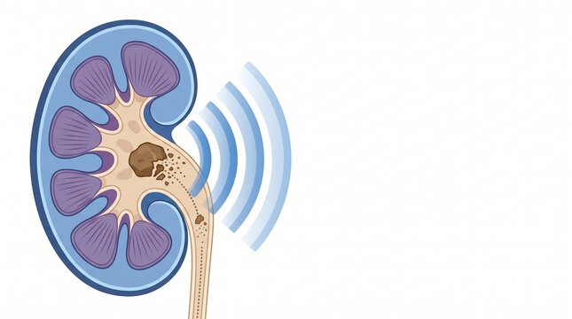 Medical Illustration of Extracorporeal Shock Wave Lithotripsy for Kidney Stone